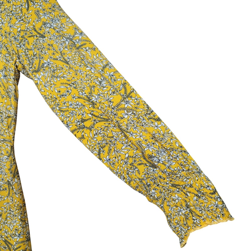 Women's Maxi Yellow Dress Cotton Blend S Boho Floral Prairie Cottage Puff Sleeve - Picture 10 of 14